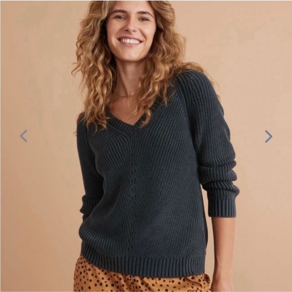 Marine Layer Ezra Cozy Cotton V-Neck Blue-Grey Sweater Size M NWT - Picture 2 of 8